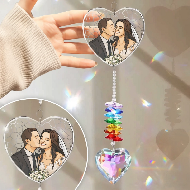 Custom Photo Crystal Heart Suncatcher - Personalized Anniversary Wedding Gifts For Husband And Wife, Him And Her - A Love That Never Fades