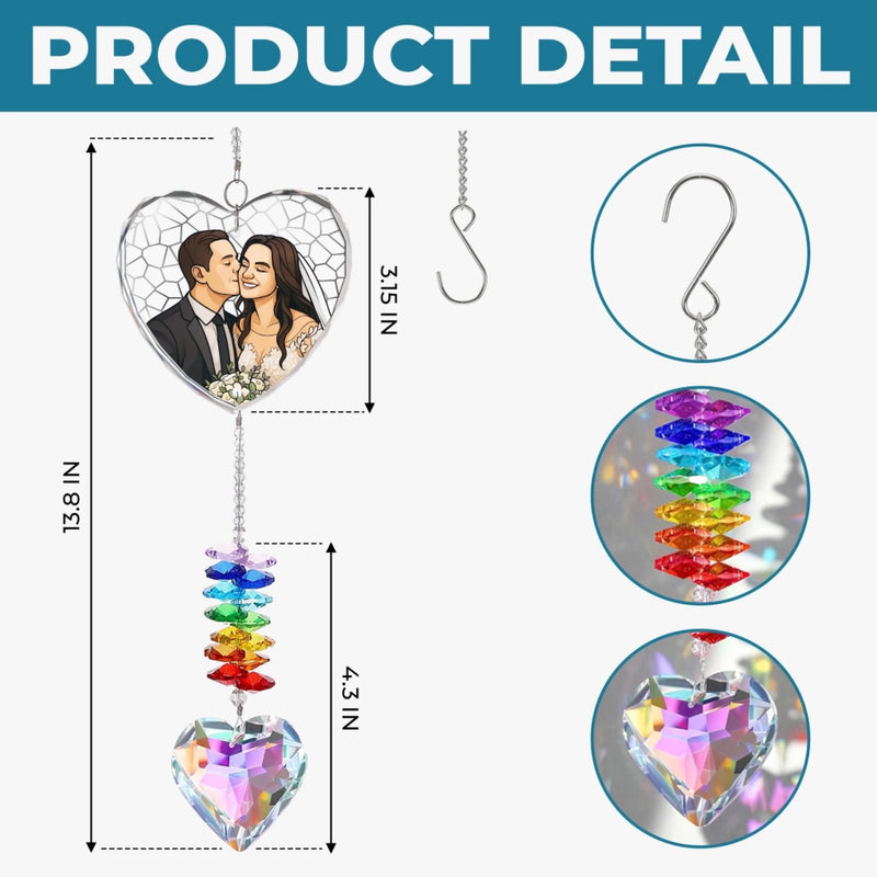 Custom Photo Crystal Heart Suncatcher - Personalized Anniversary Wedding Gifts For Husband And Wife, Him And Her - A Love That Never Fades