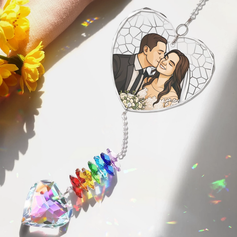 Custom Photo Crystal Heart Suncatcher - Personalized Anniversary Wedding Gifts For Husband And Wife, Him And Her - A Love That Never Fades