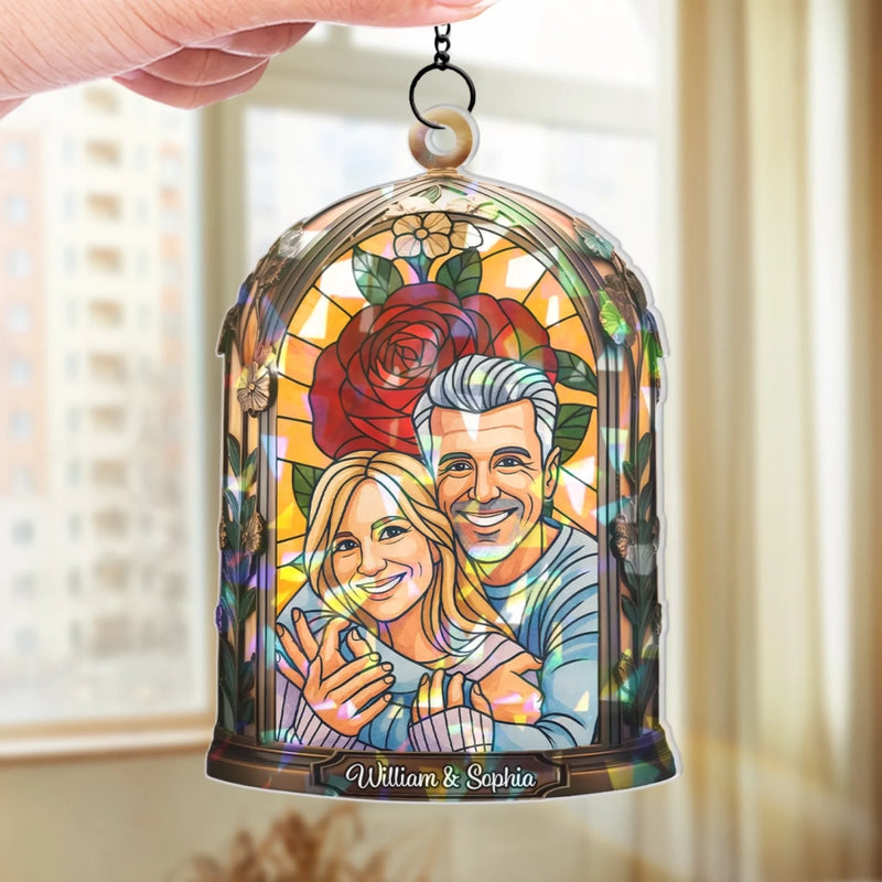 Custom Photo Hologram Acrylic Suncatcher - Personalized Anniversary Wedding Gifts For Husband And Wife, Him And Her - Where Our Hearts Find Home