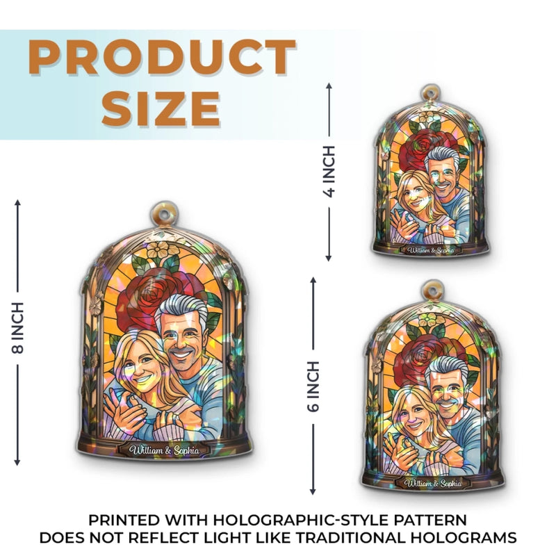 Custom Photo Hologram Acrylic Suncatcher - Personalized Anniversary Wedding Gifts For Husband And Wife, Him And Her - Where Our Hearts Find Home