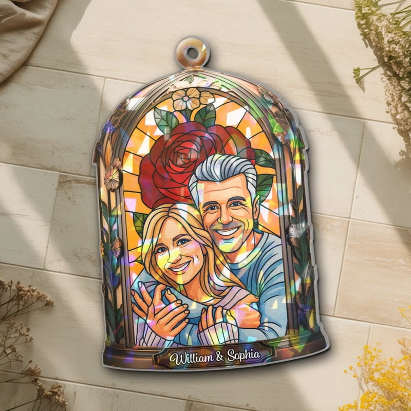 Custom Photo Hologram Acrylic Suncatcher - Personalized Anniversary Wedding Gifts For Husband And Wife, Him And Her - Where Our Hearts Find Home