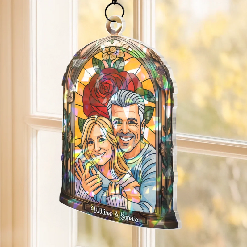 Custom Photo Hologram Acrylic Suncatcher - Personalized Anniversary Wedding Gifts For Husband And Wife, Him And Her - Where Our Hearts Find Home