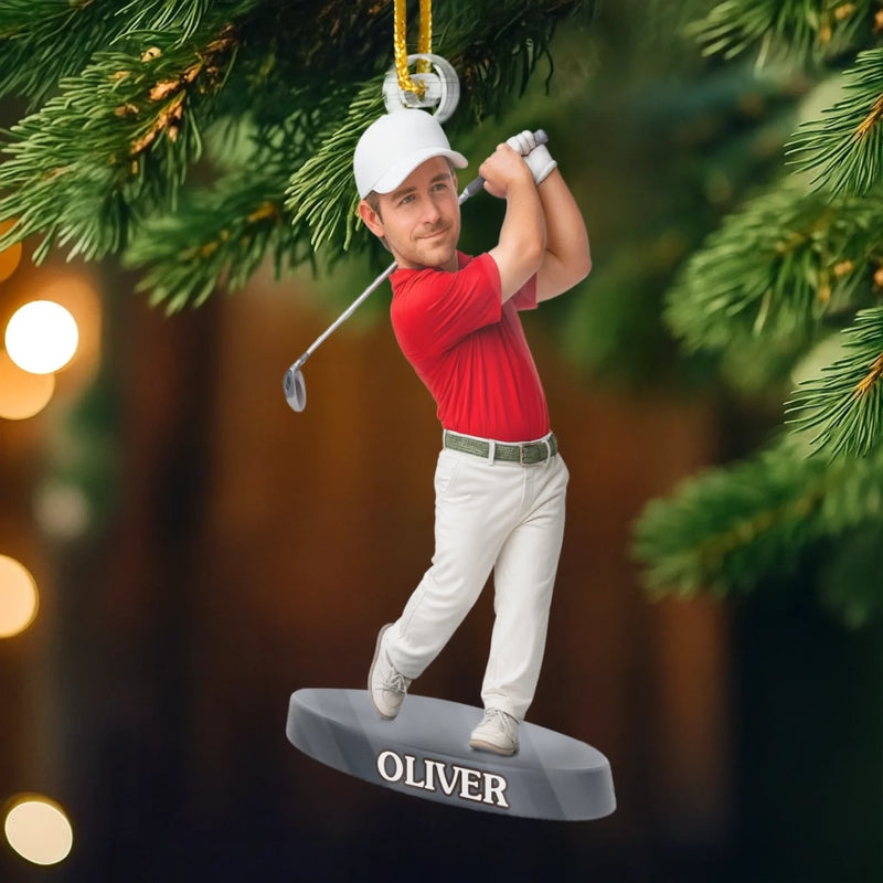 Custom Photo Acrylic Ornament - Personalized Christmas Birthday Golf Gifts For Men, Women - Chasing Dreams On Green Fields