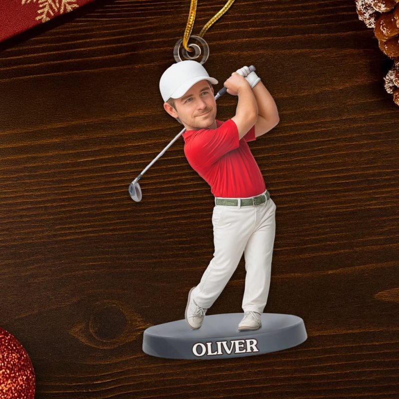 Custom Photo Acrylic Ornament - Personalized Christmas Birthday Golf Gifts For Men, Women - Chasing Dreams On Green Fields