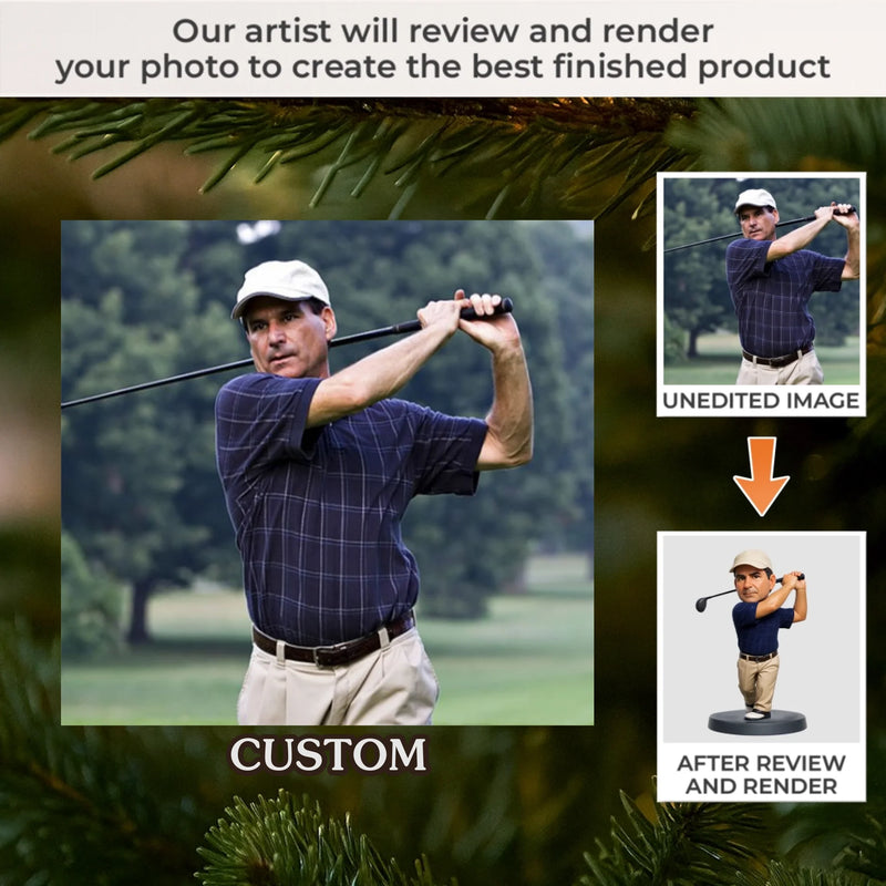 Custom Photo Acrylic Ornament - Personalized Christmas Birthday Golf Gifts For Men, Women - Peace Found In Every Swing