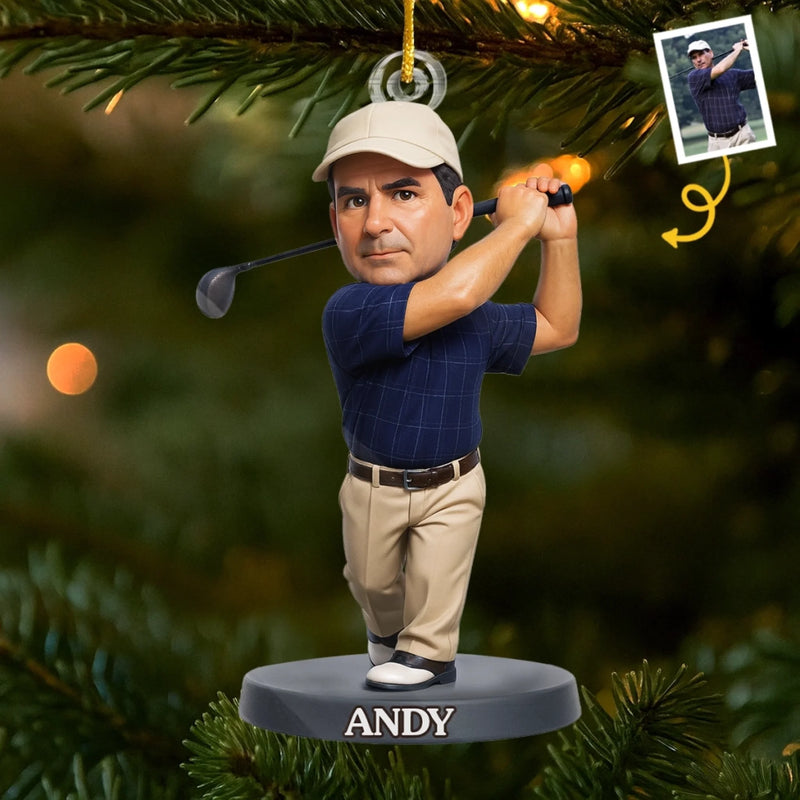 Custom Photo Acrylic Ornament - Personalized Christmas Birthday Golf Gifts For Men, Women - Peace Found In Every Swing