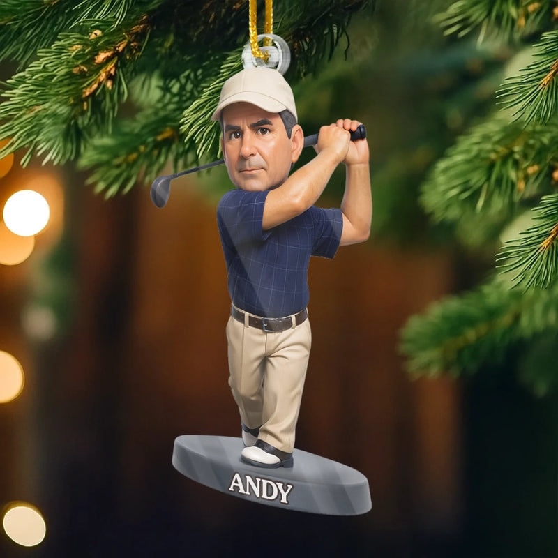 Custom Photo Acrylic Ornament - Personalized Christmas Birthday Golf Gifts For Men, Women - Peace Found In Every Swing