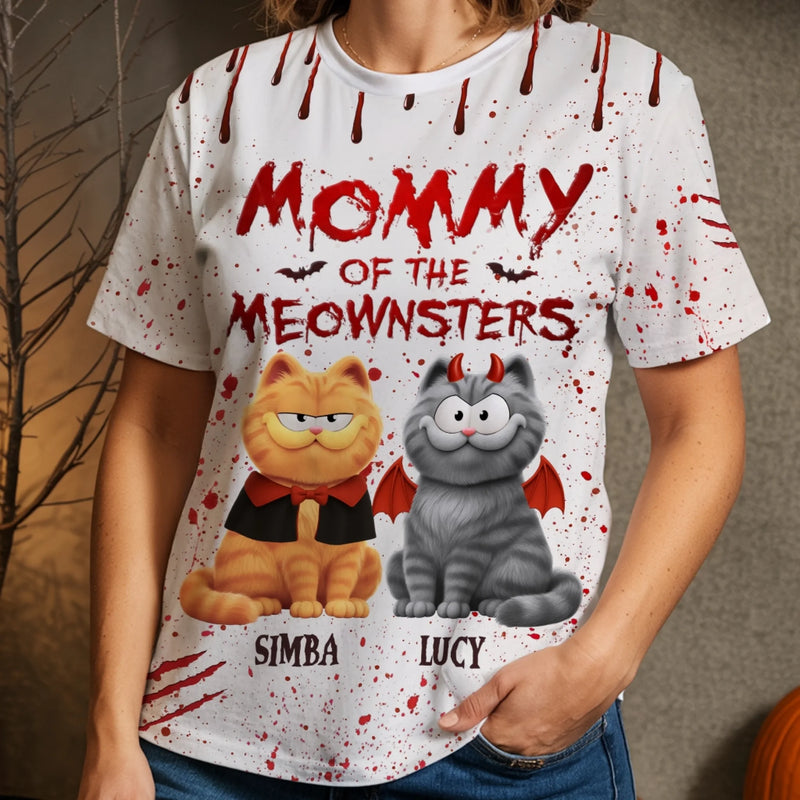 Custom Unisex T-shirt - Personalized Halloween Birthday Gifts For Cat Lovers, Cat Mom And Dad - Living That Meownster Mom Life