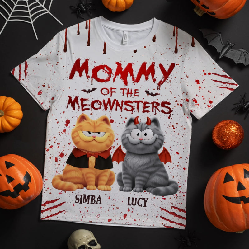 Custom Unisex T-shirt - Personalized Halloween Birthday Gifts For Cat Lovers, Cat Mom And Dad - Living That Meownster Mom Life