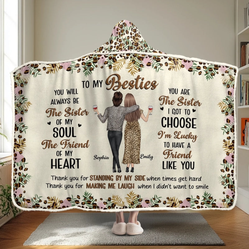 Custom Snuggle Blanket, Hoodie Blanket - Personalized Best Friend Birthday Gifts For Women, Besties, Sisters, BFF - Smiles Shine Stronger With Friends