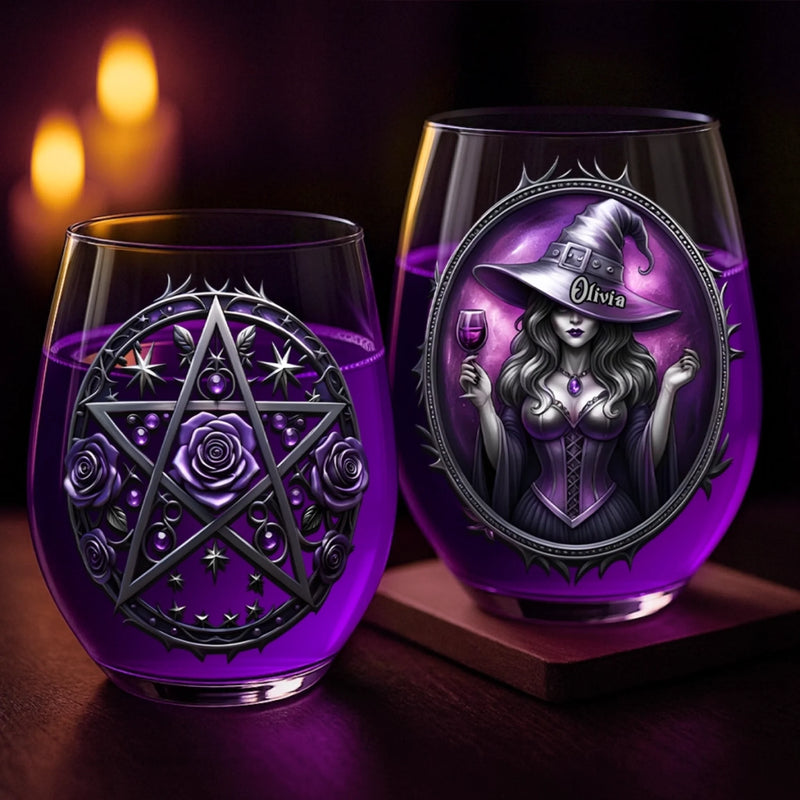 Custom Wine Glass - Personalized Halloween Witchy  Gifts For Women, Besties, Sisters, BFF - Witching You Were Here