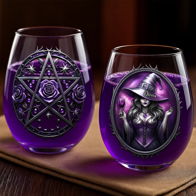 Custom Wine Glass - Personalized Halloween Witchy  Gifts For Women, Besties, Sisters, BFF - Witching You Were Here