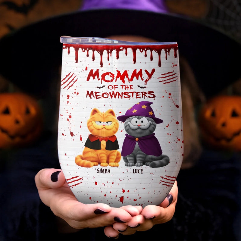 Custom Wine Tumbler - Personalized Halloween Birthday Gifts For Cat Lovers, Cat Mom And Dad - Cats Bring Mystery To Halloween Nights