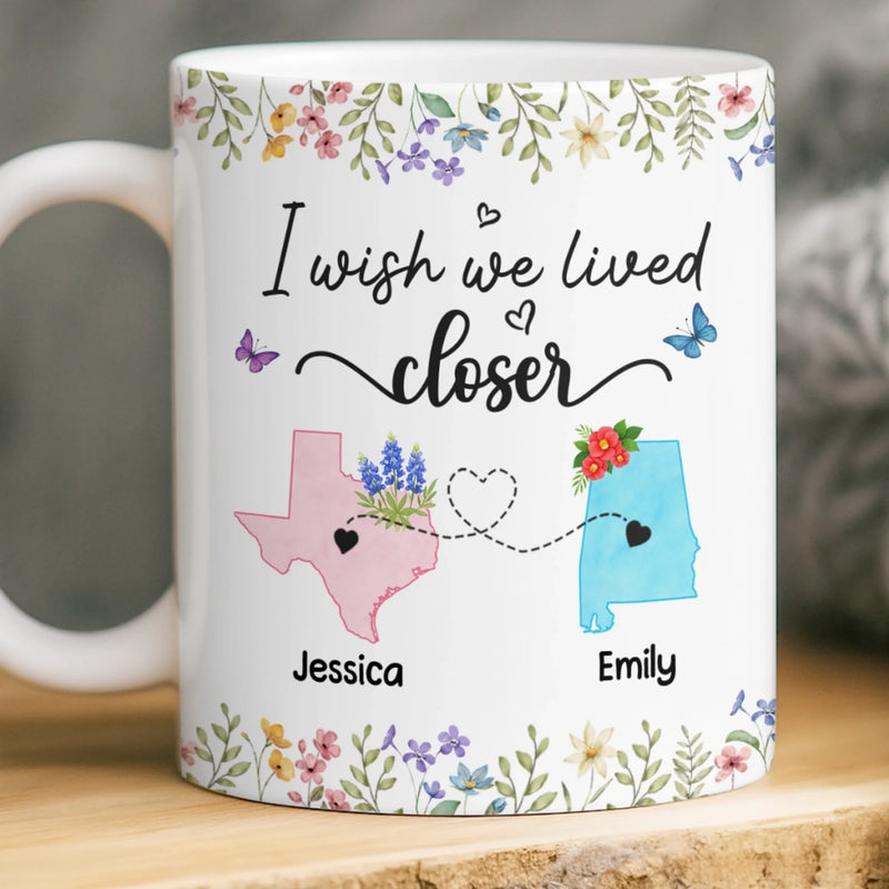 Custom Long Distance Mug - Personalized Best Friend Christmas Birthday Gifts For Women, Besties, Sisters, BFF - Side By Side Always Stronger