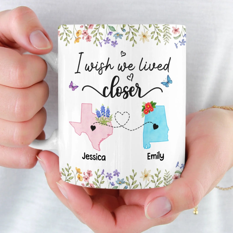 Custom Long Distance Mug - Personalized Best Friend Christmas Birthday Gifts For Women, Besties, Sisters, BFF - Side By Side Always Stronger