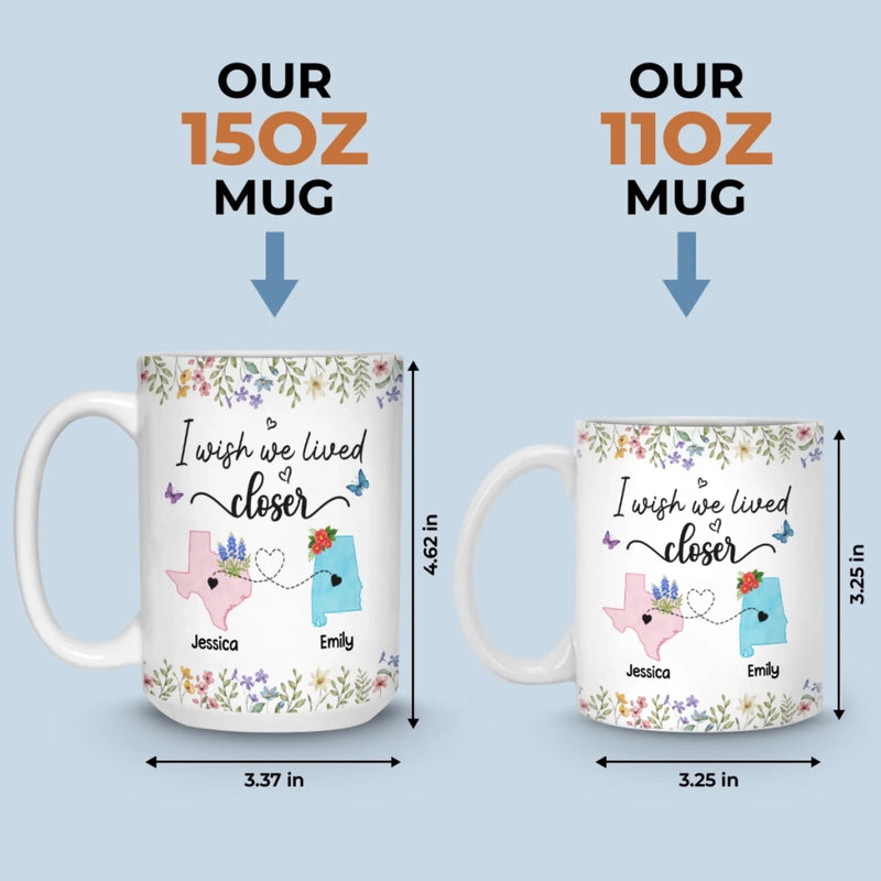 Custom Long Distance Mug - Personalized Best Friend Christmas Birthday Gifts For Women, Besties, Sisters, BFF - Side By Side Always Stronger