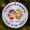 Custom Ceramic Ornament - Personalized Best Friend Christmas Birthday Gifts For Women, Besties, Sisters, BFF - Wine First, Drama Later
