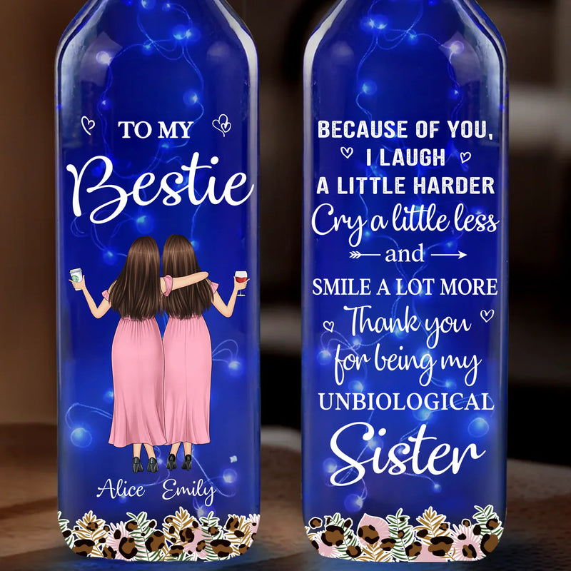 More Than Friends, We’re Family - Bestie Personalized Custom Blue Bottle Lamp - Gift For Best Friends, BFF, Sisters