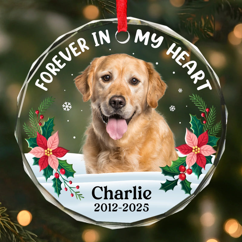 Custom Photo Circle Glass Ornament - Personalized Pet Memorial Sympathy Gifts For Dogs, Cats - Gone But Never Forgotten