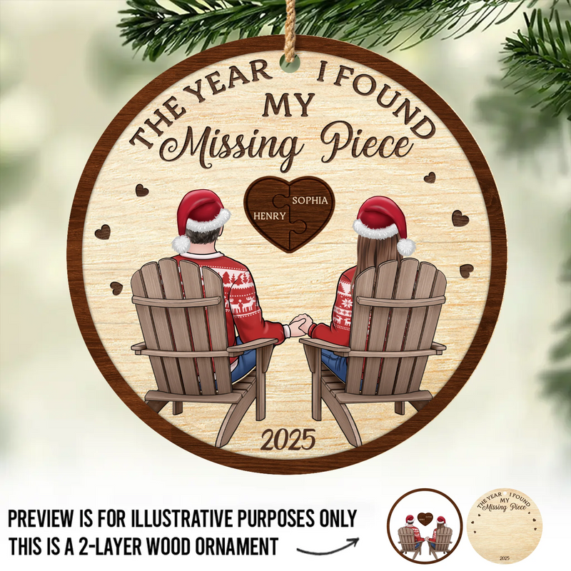 Custom Double Layer Wooden Ornament - Personalized Anniversary Christmas Wedding Gifts For Husband And Wife, Him And Her - My Missing Piece