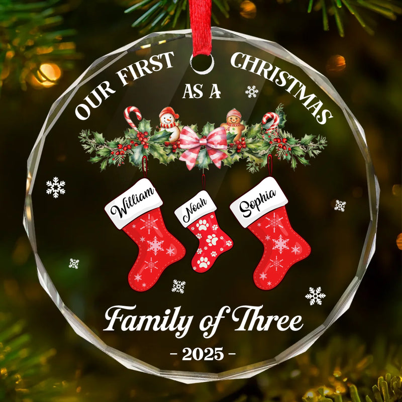 Custom Circle Glass Ornament - Personalized Christmas Birthday Gifts For Mom, Dad, Kids - Our First Christmas Together