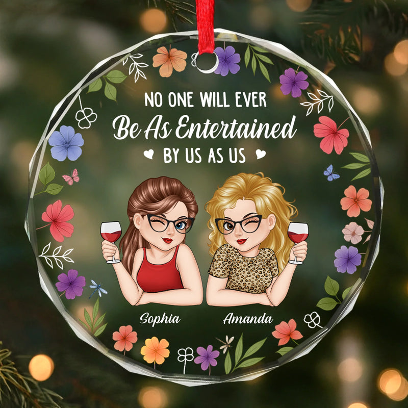 Custom Circle Glass Ornament - Personalized Christmas Best Friend Birthday Gifts For Women, Besties, Sisters, BFF - Built Different, But Still Besties