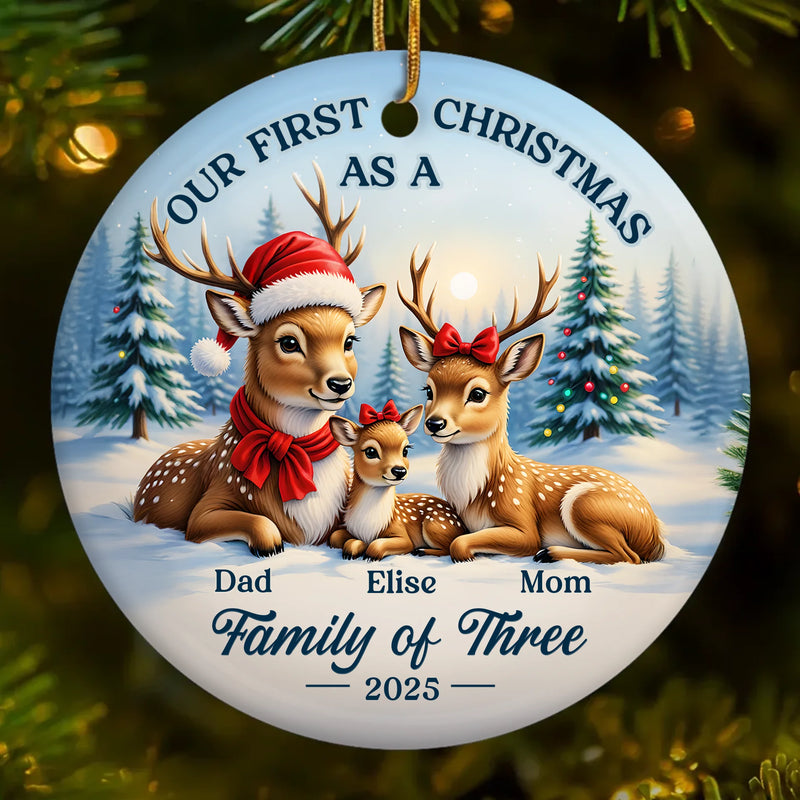 Custom Ceramic Ornament - Personalized Christmas Birthday Gifts For Mom, Dad, Kids - Celebrating Christmas As A Trio