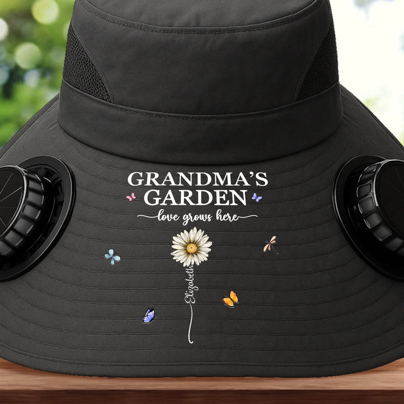 Custom Hat With Fans Solar Power - Personalized Garden Gifts For Gardeners, Mom, Grandma - Garden Of Love And Legacy