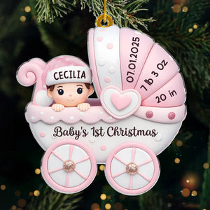 Custom Acrylic Ornament - Personalized Christmas Baby Shower, Gender Reveal Gifts For New Moms, New Dads, New Parents - Baby’s First Christmas Joyride