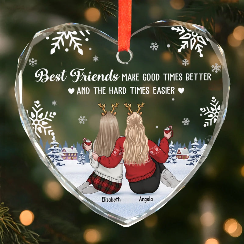 Custom Heart Glass Ornament - Personalized Best Friend Christmas Birthday Gifts For Women, Besties, Sisters, BFF - Life Is Brighter With You