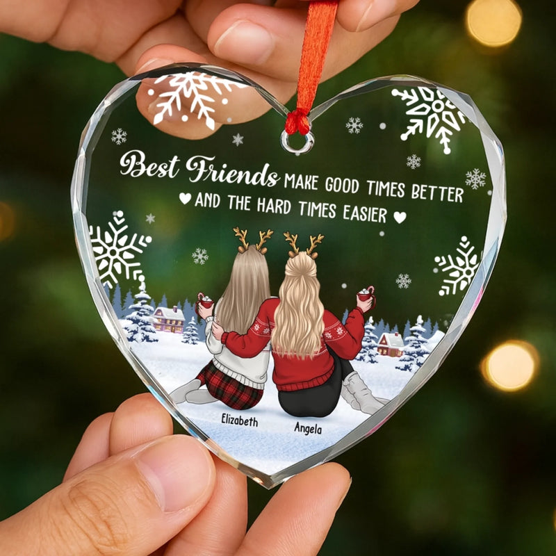 Custom Heart Glass Ornament - Personalized Best Friend Christmas Birthday Gifts For Women, Besties, Sisters, BFF - Life Is Brighter With You