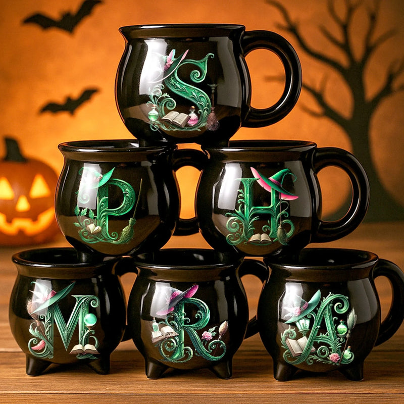 Custom 12oz Ceramic Cauldron Coffee Mug - Personalized Halloween Witchy Gifts For Besties, Sisters, BFF, Family, Yourself - Just A Witch, Sipping On Trouble