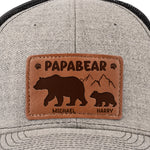 Papa Bear And His Cub - Family Personalized Custom Leather Patch Hat - Father's Day, Gift For Dad, Grandpa