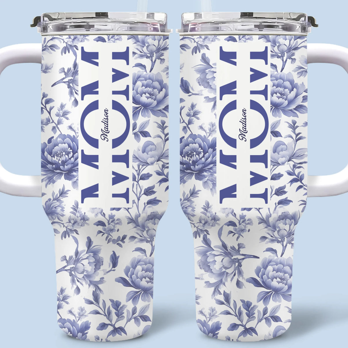 Mom, A Name Woven In Petals And Love - Family Personalized Custom 40 Oz Stainless Steel Tumbler With Handle - Mother's Day, Gift For Mom, Grandma