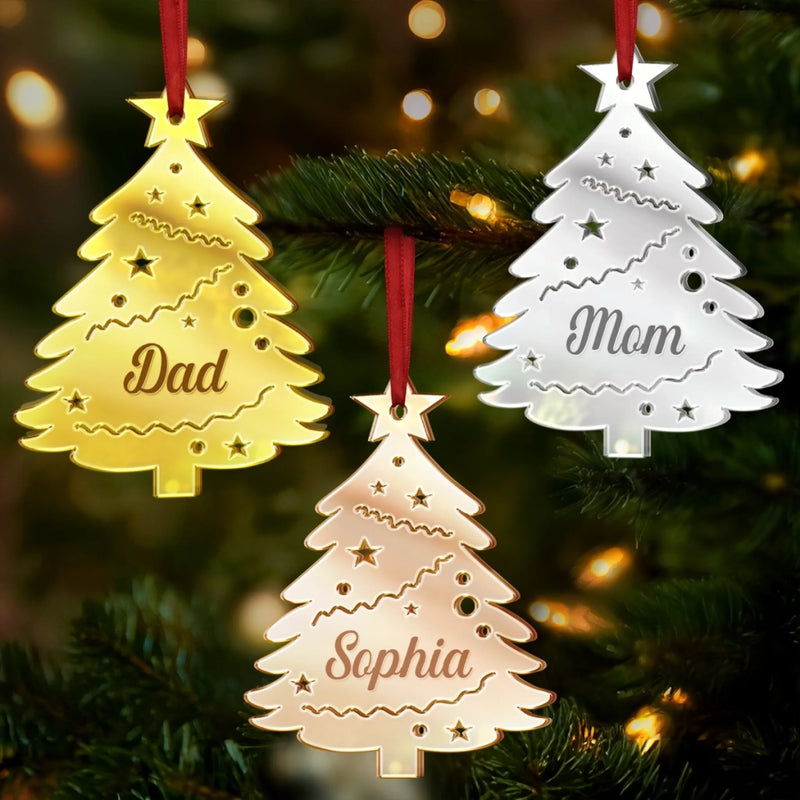 Custom Mirrored Acrylic Ornament - Personalized Christmas Birthday Gifts For Mom, Dad, Kids - Our Family Tree Shines Bright