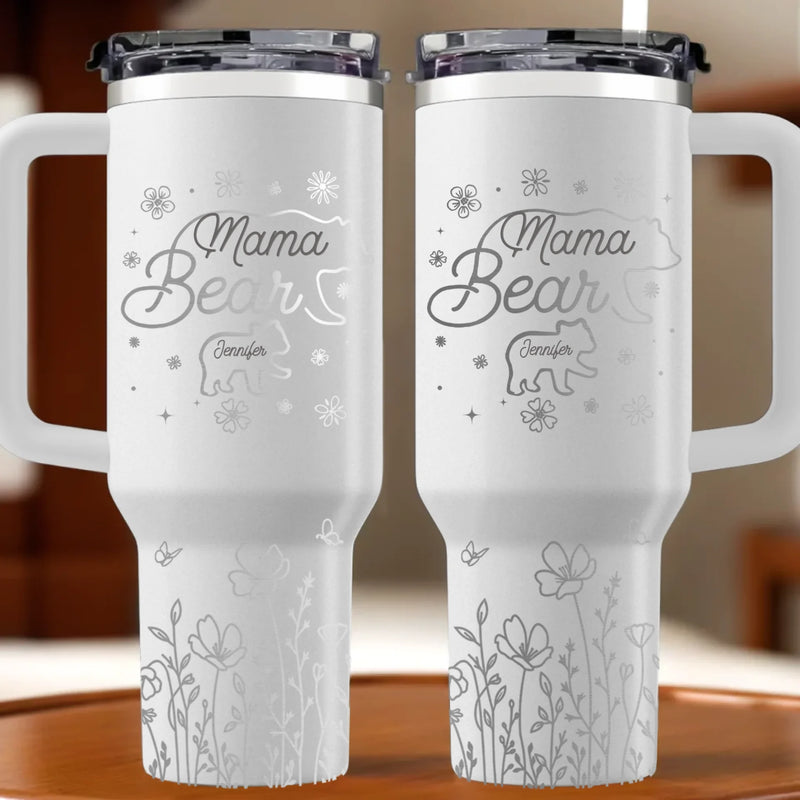 Guided By Love, Protected By Mama Bear - Family Personalized Custom Engraved 40oz Tumbler With Handle - Mother's Day, Gift For Mom, Grandma