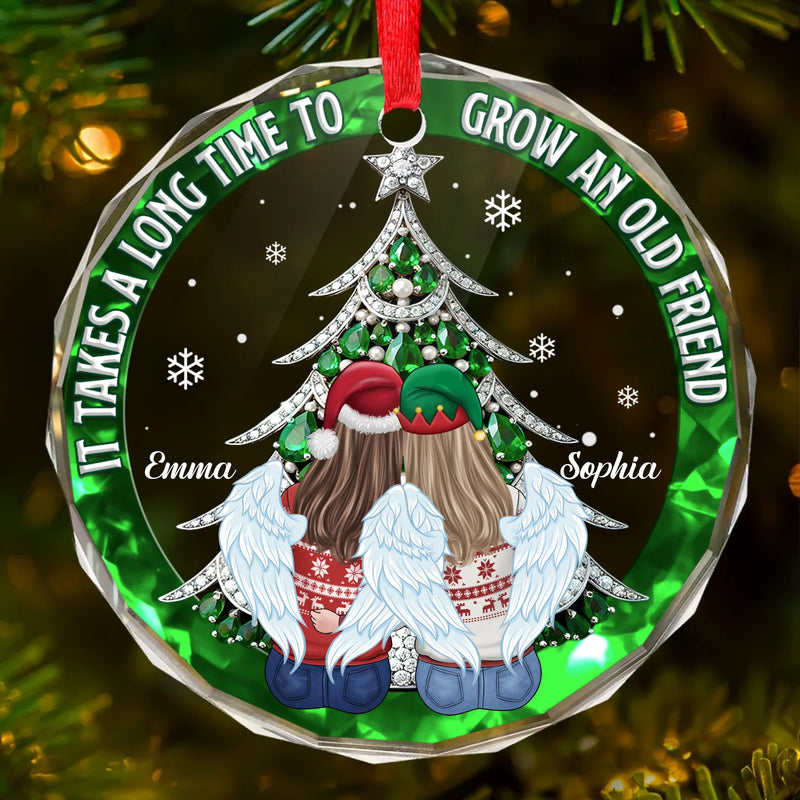 Custom Circle Glass Ornament - Personalized Christmas Best Friend Birthday Gifts For Women, Besties, Sisters, BFF - Time Grows Unbreakable Friendships