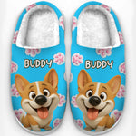 Custom Photo Fluffy Slippers - Personalized Birthday Gifts For Dog Lovers, Dog Dad, Dog Mom - Happy Paws, Happy Feet