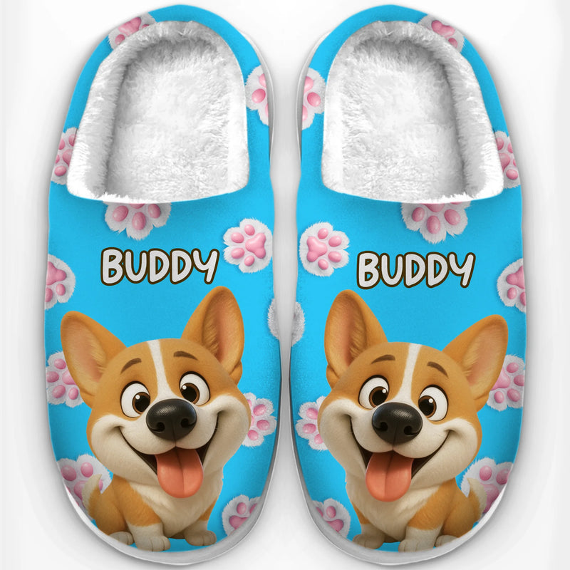 Custom Photo Fluffy Slippers - Personalized Birthday Gifts For Dog Cat Lovers, Dog Dad And Mom, Cat Owners - Happy Paws, Happy Feet