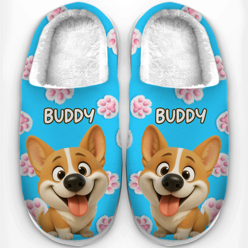 Custom Photo Fluffy Slippers - Personalized Birthday Gifts For Dog Cat Lovers, Dog Dad And Mom, Cat Owners - Happy Paws, Happy Feet