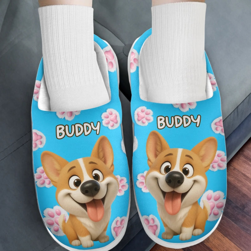Custom Photo Fluffy Slippers - Personalized Birthday Gifts For Dog Cat Lovers, Dog Dad And Mom, Cat Owners - Happy Paws, Happy Feet