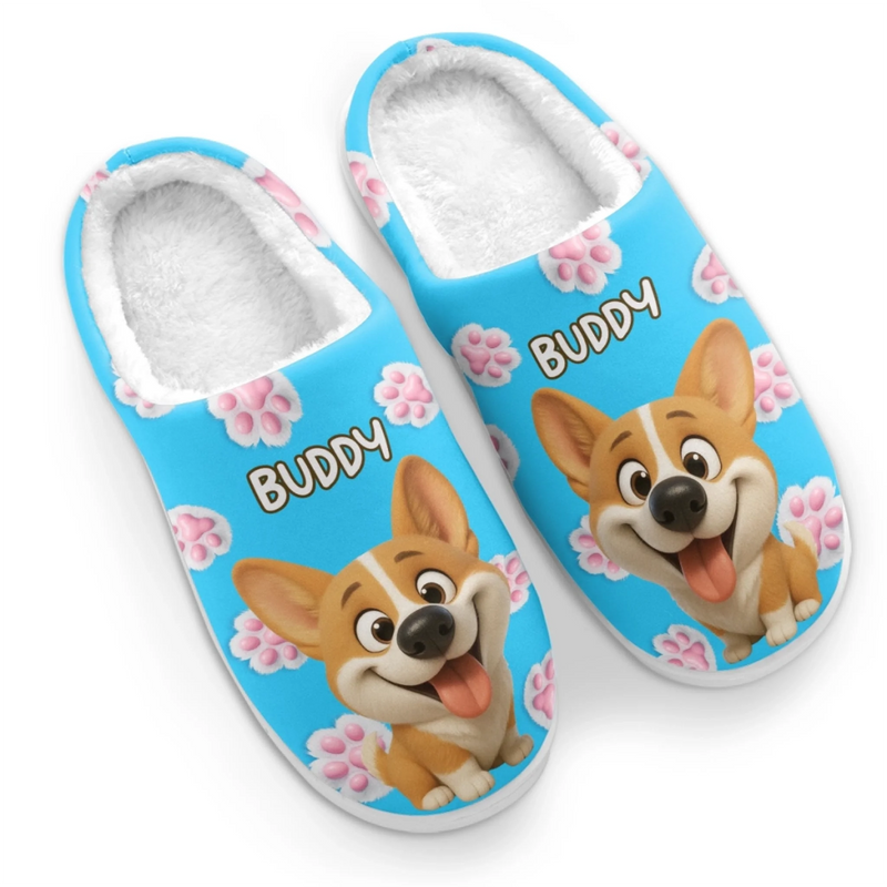 Custom Photo Fluffy Slippers - Personalized Birthday Gifts For Dog Cat Lovers, Dog Dad And Mom, Cat Owners - Happy Paws, Happy Feet