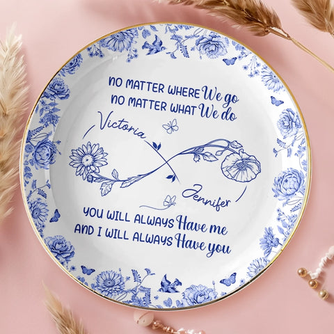 Custom Full-Print Round Jewelry Dish - Personalized Best Friend Birthday Gifts For Women, Besties, Sisters, BFF - Blooming Together Like Wildflowers
