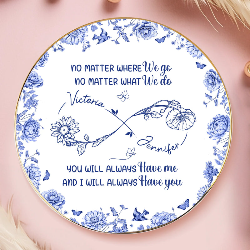 Custom Full-Print Round Jewelry Dish - Personalized Best Friend Birthday Gifts For Women, Besties, Sisters, BFF - Blooming Together Like Wildflowers
