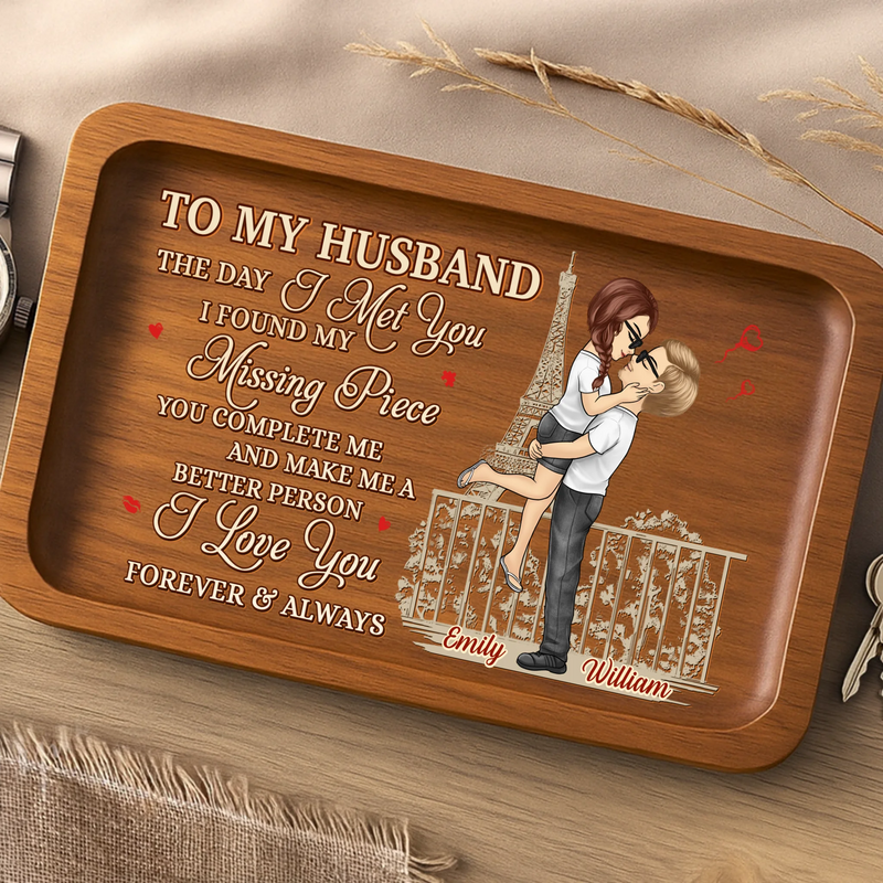 Custom Wooden Valet Tray - Personalized Anniversary Wedding Gifts For Husband And Wife, Him And Her - Love You More Everyday, Couple Birthday Gifts For Him And Her