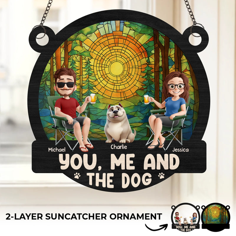 Custom Window Hanging Suncatcher Ornament - Personalized Anniversary Wedding Gifts For Husband And Wife, Dog Dad And Mom - You, Me And The Dog