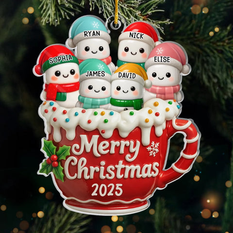 Custom Acrylic Ornament - Personalized Christmas Birthday Gifts For Mom, Dad, Kids - Cocoa Cuddles With Family