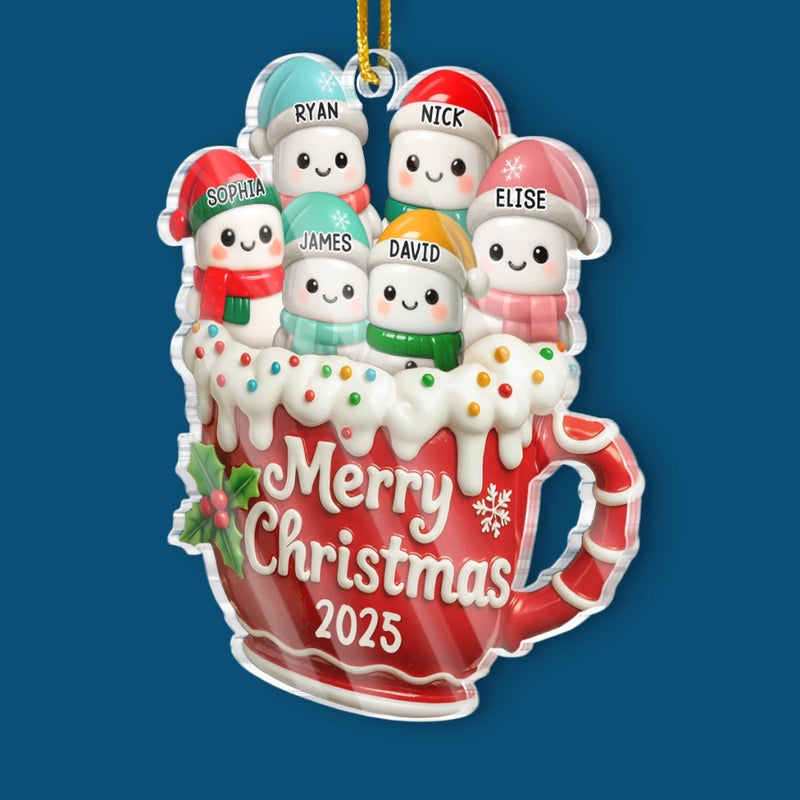 Custom Acrylic Ornament - Personalized Christmas Birthday Gifts For Mom, Dad, Kids - Cocoa Cuddles With Family