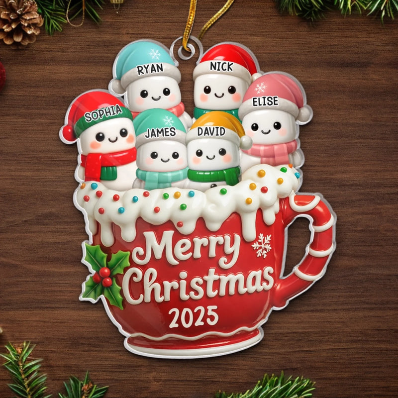 Custom Acrylic Ornament - Personalized Christmas Birthday Gifts For Mom, Dad, Kids - Cocoa Cuddles With Family